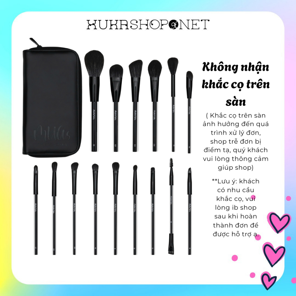 [Bộ cọ MUA.s Silk 15 cây] Bộ Cọ MUA.s Silk 15 Cây Đen Kèm Túi Chất Lông Mền Mịn Bộ Cọ Trang Điểm Chu