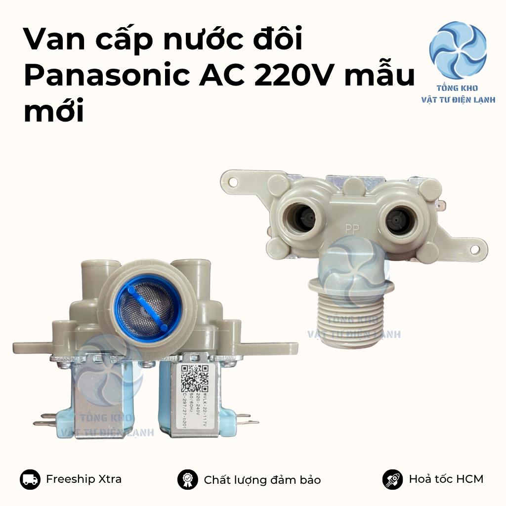 Van cấp nước hai đầu AC 220V dùng cho máy giặt Panasonic mẫu mới - Van cấp đôi cho máy Panasonic AC 