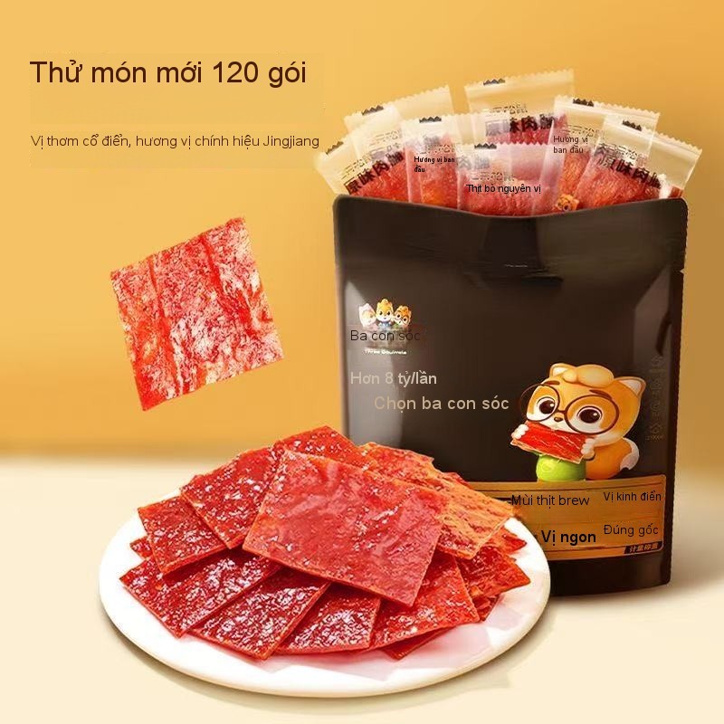 120 gói thịt sấy Ba con sóc_Thịt khô nguyên bản/Đồ ăn nhẹ đóng gói ăn vặt nội địa trung