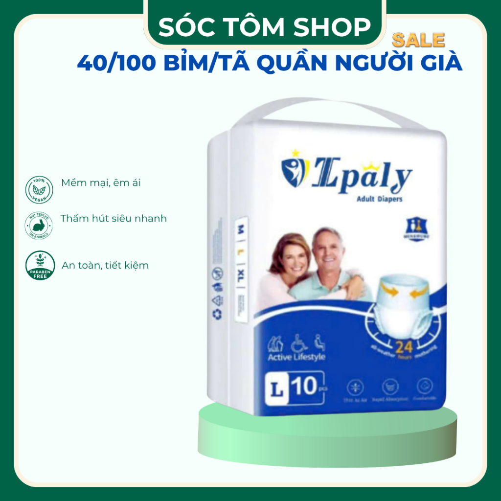 Bỉm quần người già Ipaly chất lượng giá tốt đủ size M-L-XL mỗi bịch 10 miếng