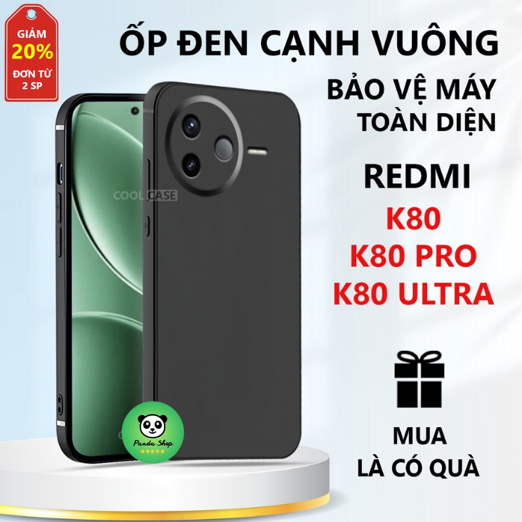 Ốp lưng TPU đen Redmi K80/ K80 PRO/ K80 ULTRA cạnh vuông, bảo vệ máy toàn diện-Panda