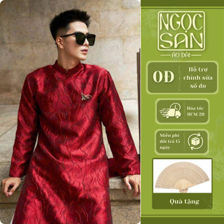 Áo dài cách tân Khải Hưng cho nam đỏ đô vân gấm, chụp ảnh có bigsize – Áo dài Ngọc San