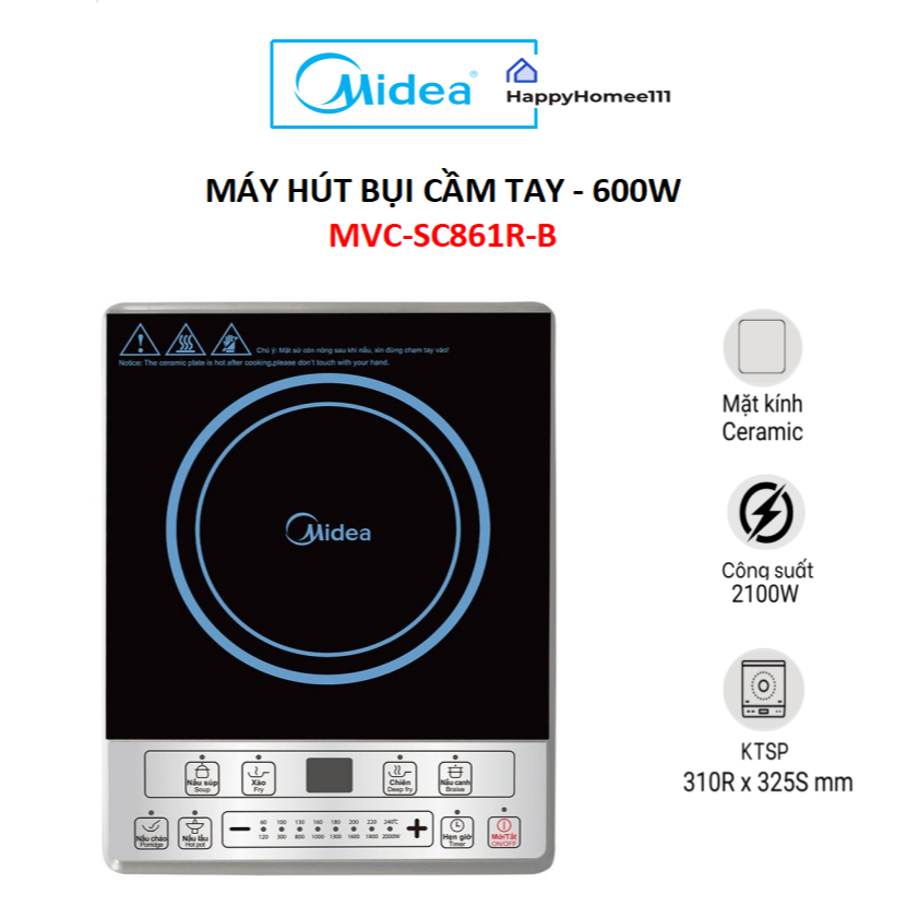 Bếp từ MIDEA MI-B2015DE 2000W ( tặng kèm nồi ) - HÀNG CHÍNH HÃNG - BH 12 THÁNG