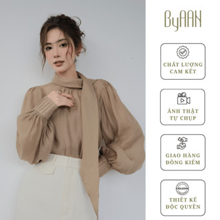   TẶNG ÁO 2 DÂY LỤA  Áo Kiểu Chất Tơ Crepe Cổ Nơ Dài Thanh Lịch – ByAAN A100 