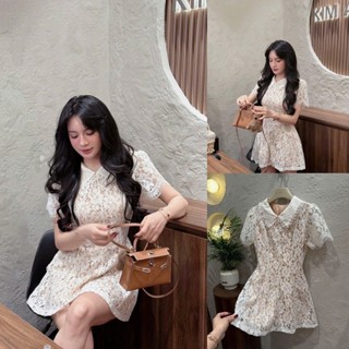  Váy Đầm Ren Trắng Cổ Sơ Mi Tay Ngắn Dáng Xòe Ngắn KAB Váy Đầm Nữ Sang Chảnh Thanh Lịch 