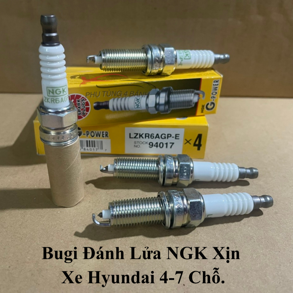 Bộ 4 Cái Bugi Đánh Lửa Xe Hyundai Grand i10, Accent, Elantra, Tucson...Hàng NGK Xịn, Chân Bạch Kim (