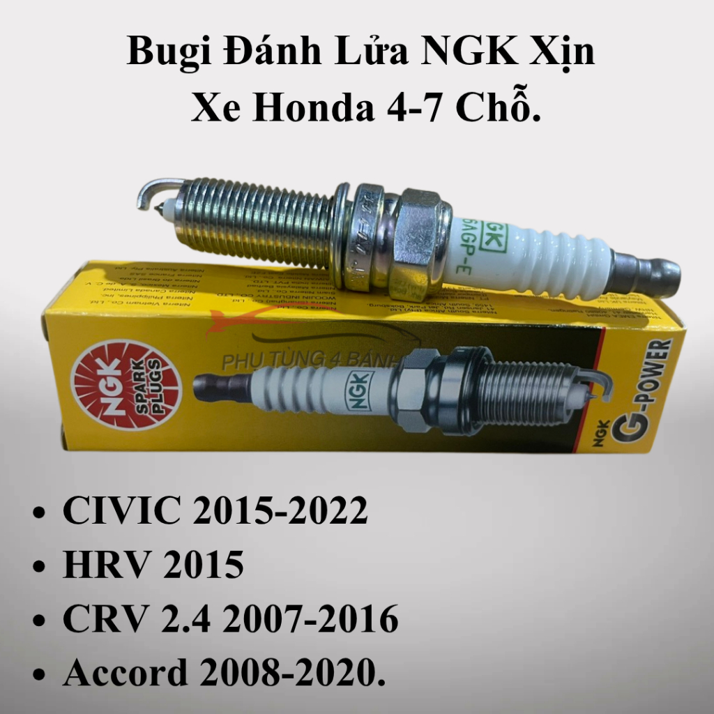 Bộ 4 Cái Bugi Đánh Lửa Xe Honda Civic, HRV, Accord, CRV 2.4 Đời 2007-2016...Hàng NGK Xịn, Chân Bạch 