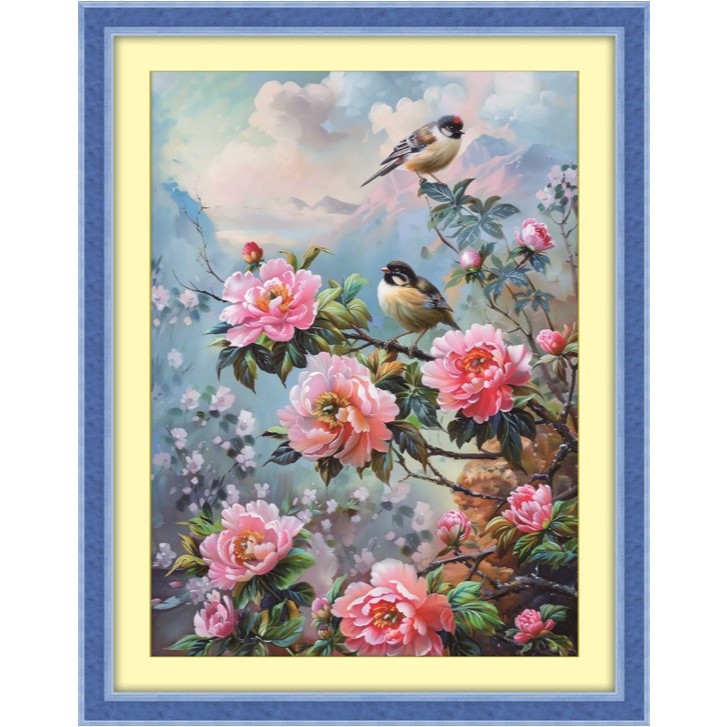 VS8923 (50 x67)cm tranh thêu chữ thập hoa mẫu đơn chưa thêu