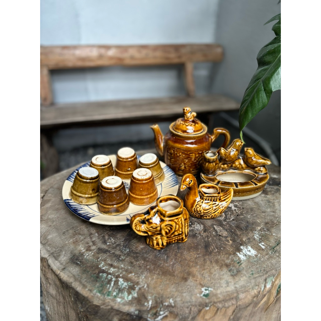  <Video SP> Bộ Ấm Trà Gốm Xưa Vàng Nâu Nhiều Món  như hình  