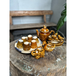  <Video SP> Bộ Ấm Trà Gốm Xưa Vàng Nâu Nhiều Món  như hình  