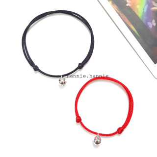   Đỏ Đen  Vòng tay vòng chân chuông bạc may mắn - Dây đeo bình an nam nữ đơn giản 