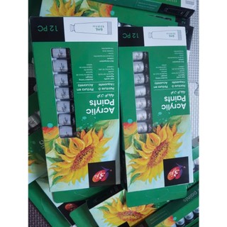 BỘ MÀU ACRYLIC 12 MÀU tuýp 6ml (vỏ hộp màu xanh lá)
