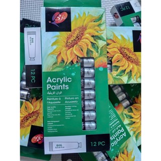 BỘ MÀU ACRYLIC 12 MÀU tuýp 6ml (vỏ hộp màu xanh lá)