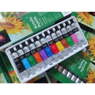 BỘ MÀU ACRYLIC 12 MÀU tuýp 6ml (vỏ hộp màu xanh lá)