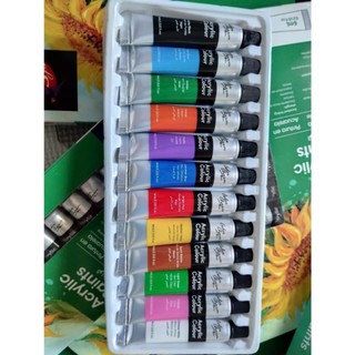 BỘ MÀU ACRYLIC 12 MÀU tuýp 6ml (vỏ hộp màu xanh lá)