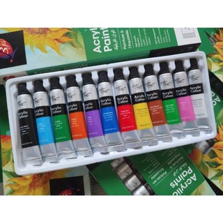 BỘ MÀU ACRYLIC 12 MÀU tuýp 6ml (vỏ hộp màu xanh lá)