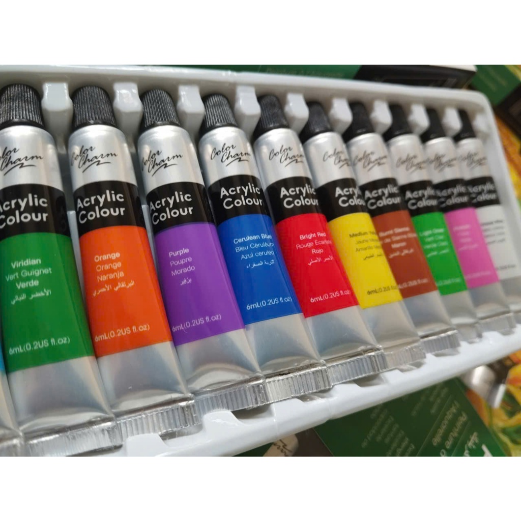 BỘ MÀU ACRYLIC 12 MÀU tuýp 6ml (vỏ hộp màu xanh lá)
