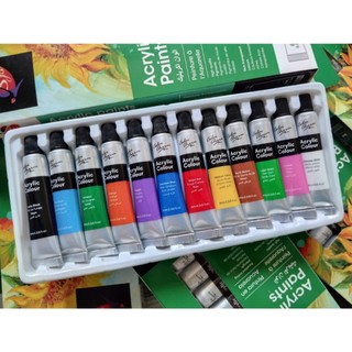 BỘ MÀU ACRYLIC 12 MÀU tuýp 6ml (vỏ hộp màu xanh lá)
