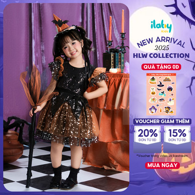 Váy Halloween cho bé gái ILABY váy hóa trang cánh tiên dáng xòe phối voan lấp lánh [3715]