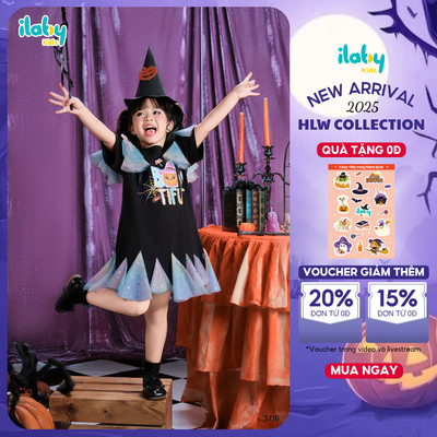 Váy Halloween cho bé gái ILABY thiết kế dáng suông thoải mái phối voan lấp lánh [3716] [KHÔNG MŨ]