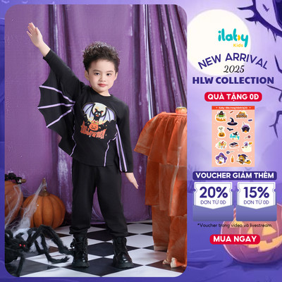 Bộ Halloween hóa trang cho bé trai ILABY thiết kế áo thun in hình cánh dơi phối quần dài [3712]