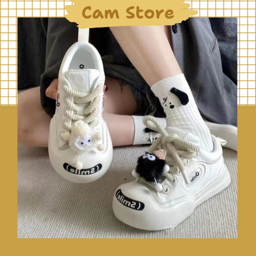Giày nữ thể thao da PU đế bánh mì bản dây thùng đẹp ulzzang độn đế  G02 - Cam Store