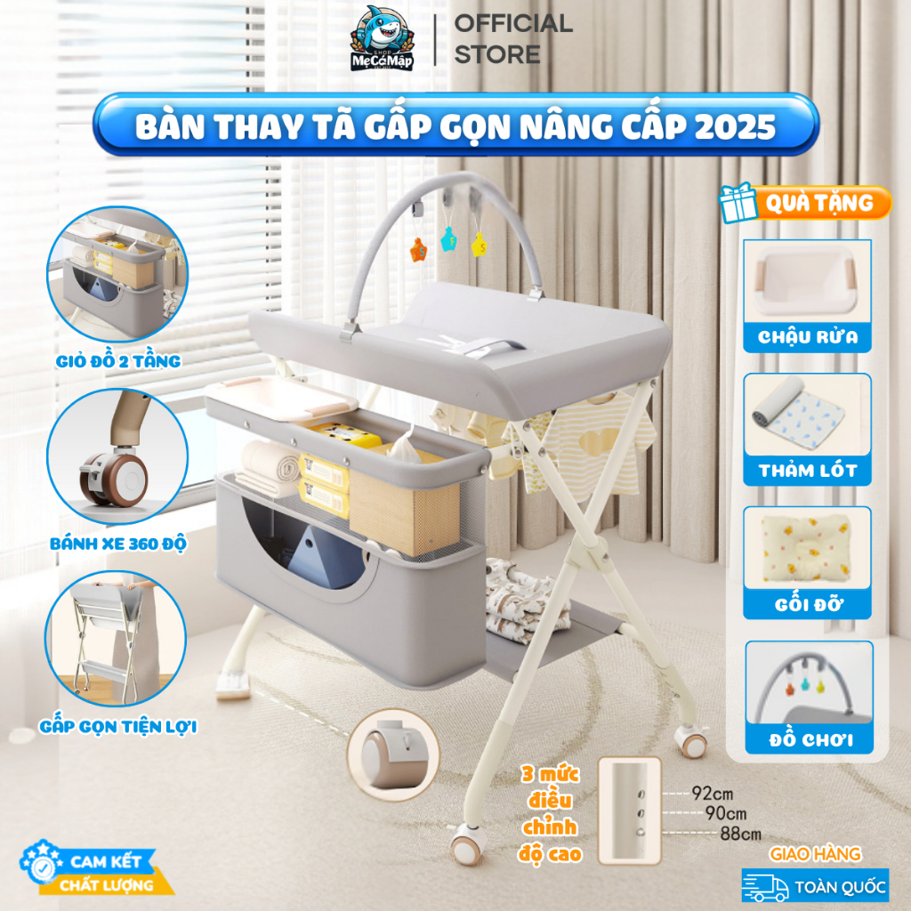  Bàn Thay Tã Cho Bé Cải Tiến 2025 Gấp Gọn Dễ Dàng Bàn Massage Thay Quần Áo Cho Bé Sơ Sinh Có Bánh Xe 