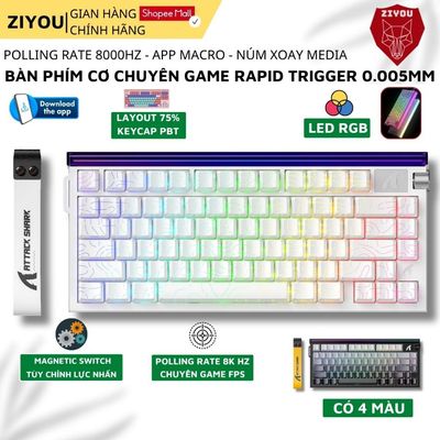 Bàn Phím Cơ Gaming Ziyou Attack Shark R85 HE LED RGB Neon Rapid Trigger 0.005mm Switch Từ Tính 8KHz