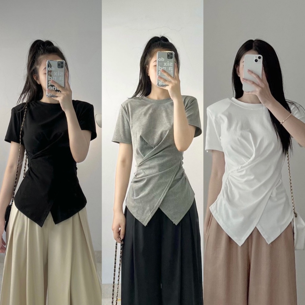 Áo Thun Cộc Tay Nữ Chất Cotton Cổ Tròn Kiểu Dáng Trẻ Trung Sang Trọng V006 | BigBuy360 - bigbuy360.vn