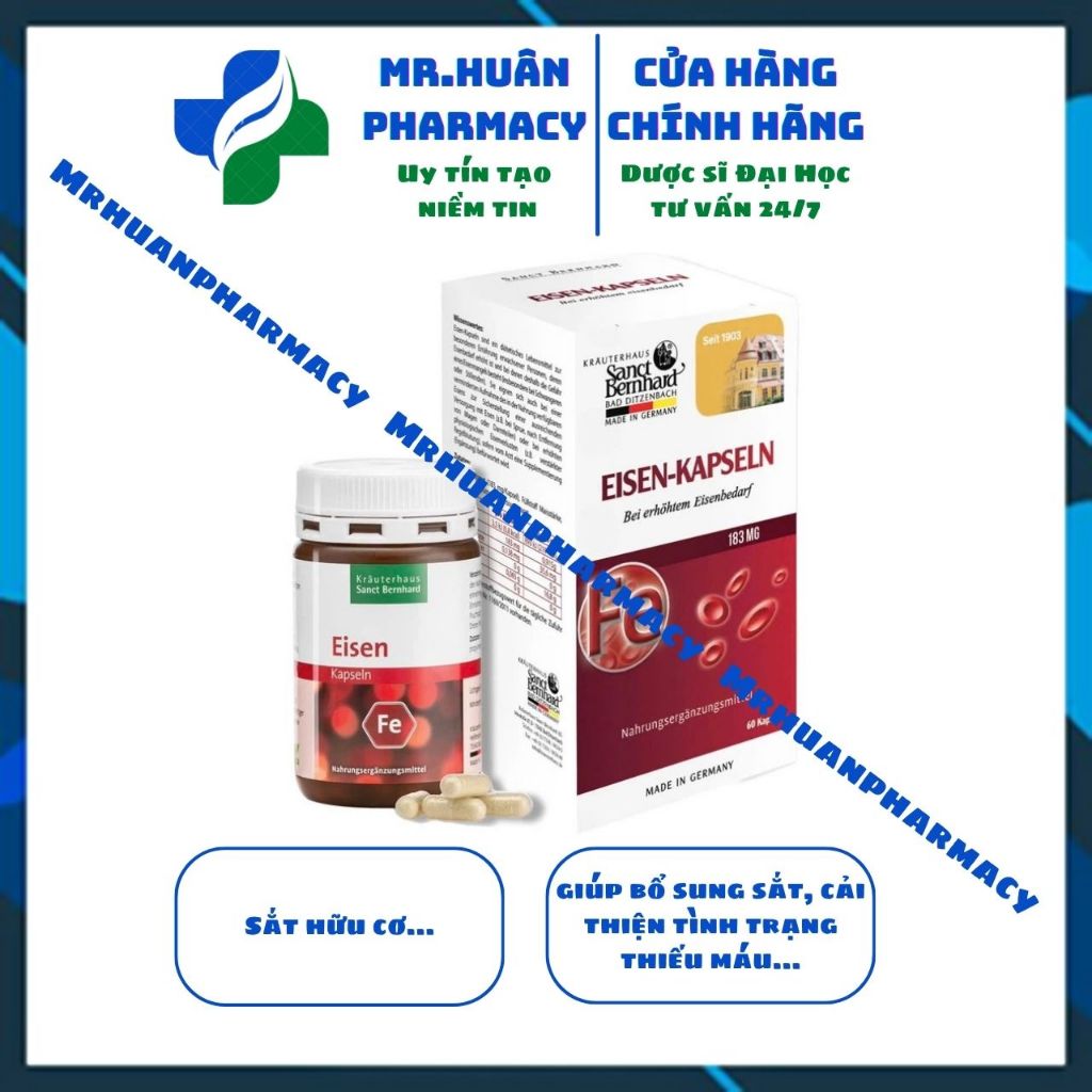 Eisen-Kapseln (Lọ 60 viên) của Đức - Bổ sung sắt, hỗ trợ cải thiện tình trạng thiếu máu do thiếu sắt