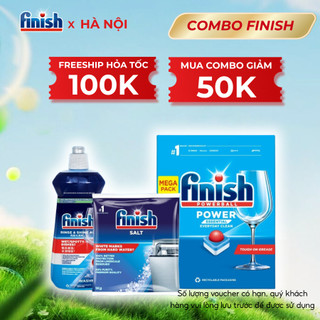  Combo Finish tiện lợi : Hộp 100 Viên Rửa Bát Essential + Nước Làm Bóng Finish 400ml + Muối Finish 