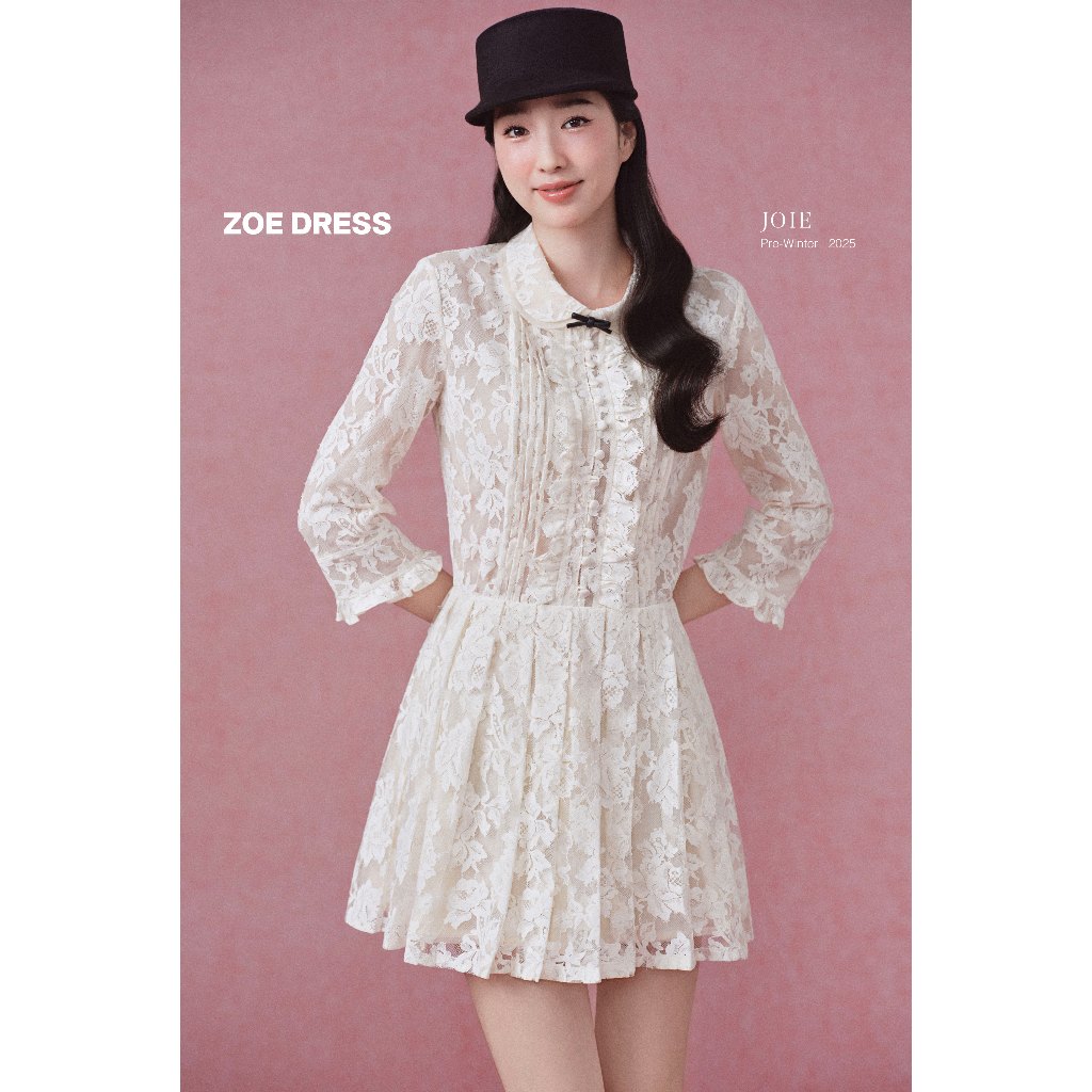 JOIE DES ROSES - Váy ren liền cổ sen đính nơ da ZOE DRESS