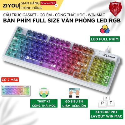 Bàn Phím Có Dây Ziyou Free Wolf M95 Keycap Trong Suốt, LED RGB 16 Triệu Màu, Phím Gõ Êm, Full Size