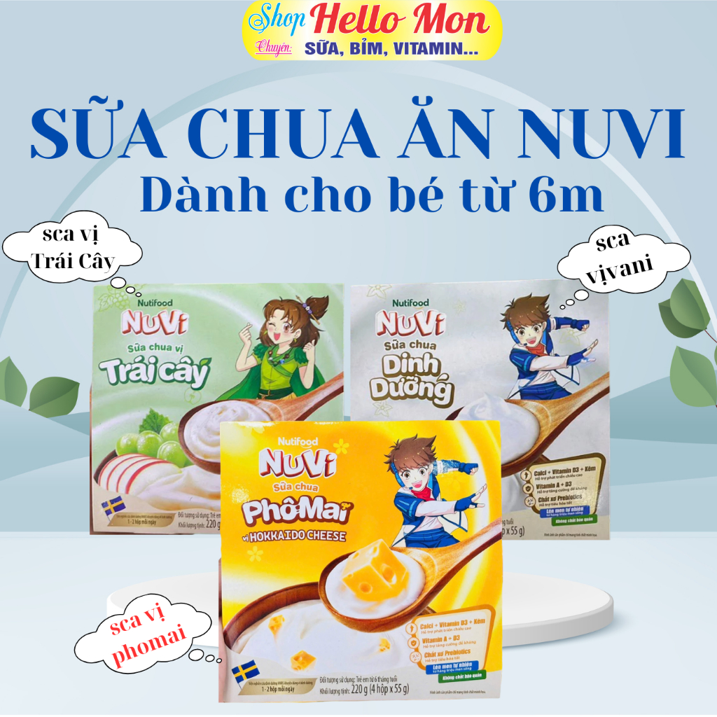 Sữa chua ăn Nuvi Nutifood cho bé từ 6m v4 hộp đủ vị