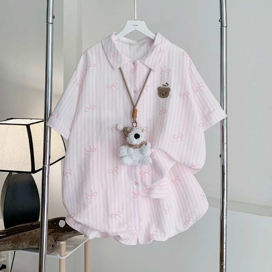 SET BỘ ĐỒ QUẦN BÍ NGẮN HOẠ TIẾT SỌC NƠ FORM RỘNG CHẤT ĐŨI - JINI - 8205 - JEMCLOSET