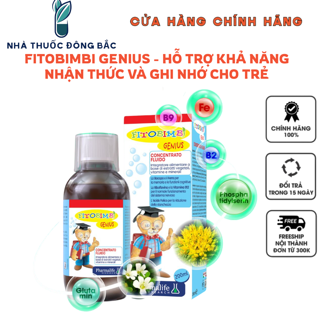 ( CHÍNH HÃNG )Fitobimbi Genius - Hỗ trợ trẻ tăng cường nhận thức, ghi nhớ tốt TPBVSK Chai 200ml