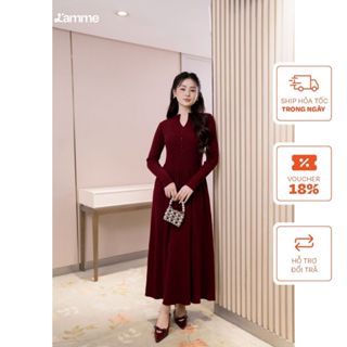  Váy len đầm len bầu cổ cách điệu phối cúc VL044 freesize thiết kế xòe nhẹ chất liệu len dệt mềm mại ấm áp  BY L'AMME 