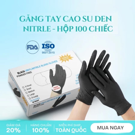 Găng Tay Đen không bột Cao Su Không Bột,Siêu Dai, Khó Rách,Có Nhám Đầu Ngón Tay,Dày Dặn Hàng L1