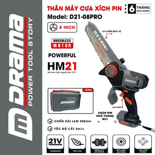 Thân máy cưa xích pin DRAMA D21-08PRO Không Chổi Than Tốc độ cắt 8m s Lam xích dài 200mm 