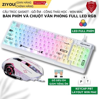 Combo Phím Chuột Văn Phòng Có Dây Ziyou FreeWolf M95 Và V5 LED RGB, Full Size, Gõ Êm, Keycap PBT