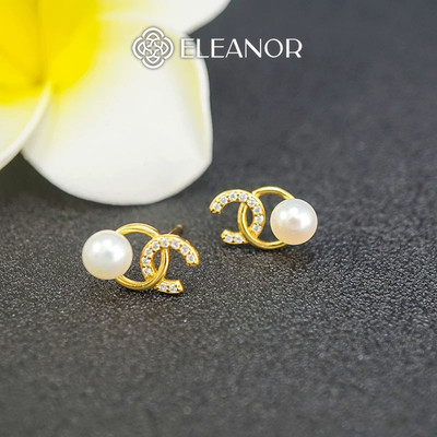 Bông tai nữ chuôi bạc 925 Eleanor Accessories chữ C đính đá phụ kiện trang sức khuyên tai 6790