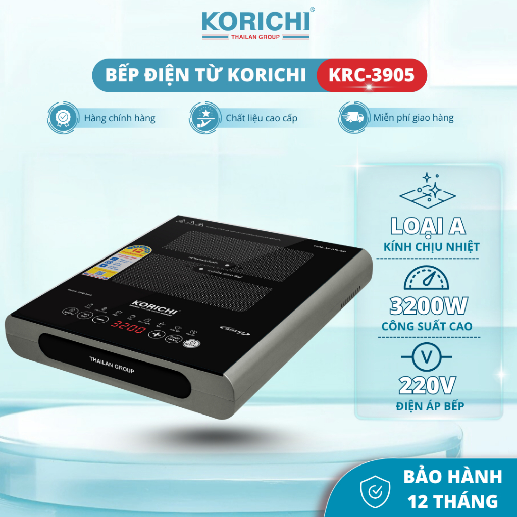 Bếp Điện Từ Đơn KORICHI KRC-3905 Công Suất 3200W Mặt Kính Chịu Nhiệt, Cảm Ứng LED, Hẹn Giờ Khóa An T