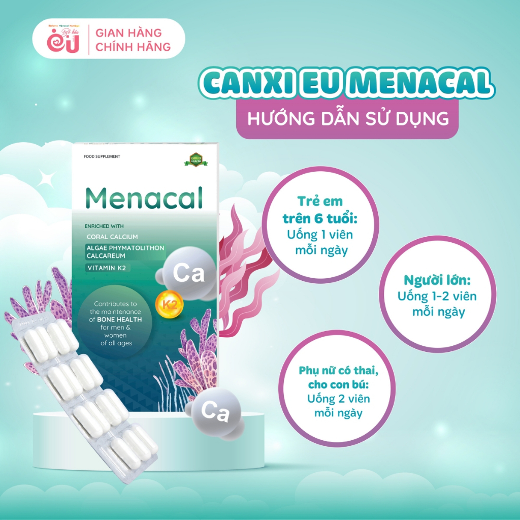 Canxi Tảo Biển Đỏ MENACAL, HAECHO - Bổ Sung Canxi Cho Mẹ Bầu, Sau Sinh -Dễ Hấp Thu, Không Nóng Táo /