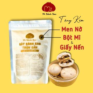  Bột Bánh Bao pha sẵn loại NGUYÊN CÁM 540g  Tặng kèm Men nở bột thấm tay giấy lót bánh  Nguyên Cám 