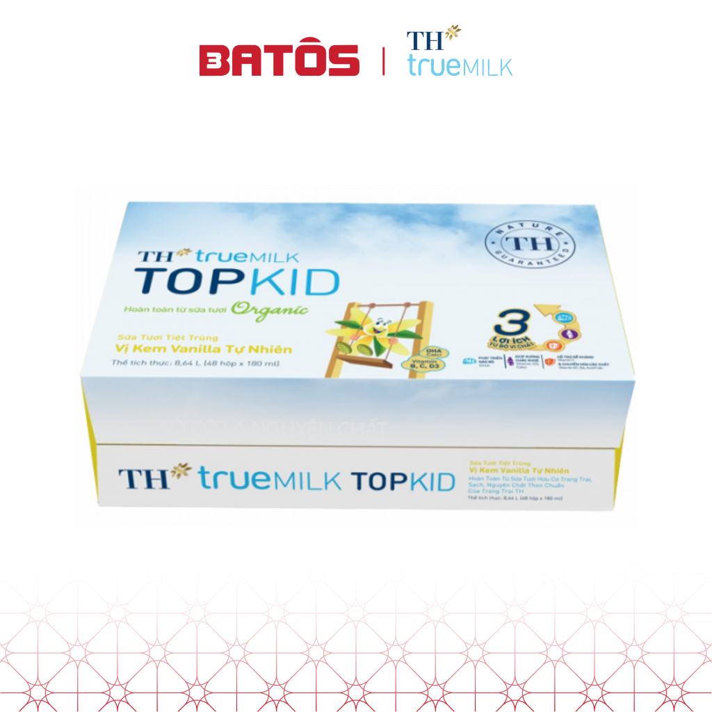 THÙNG 48 HỘP SỮA TƯƠI TIỆT TRÙNG TOPKID VANILLA ORGANIC TỰ NHIÊN TH TRUE MILK