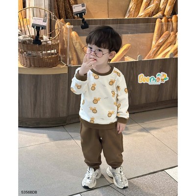 Set nỉ da cua cho bé trai Beemo, in tràn sư tử cho bé mặc thu đông đi học đi chơi 5356BDB