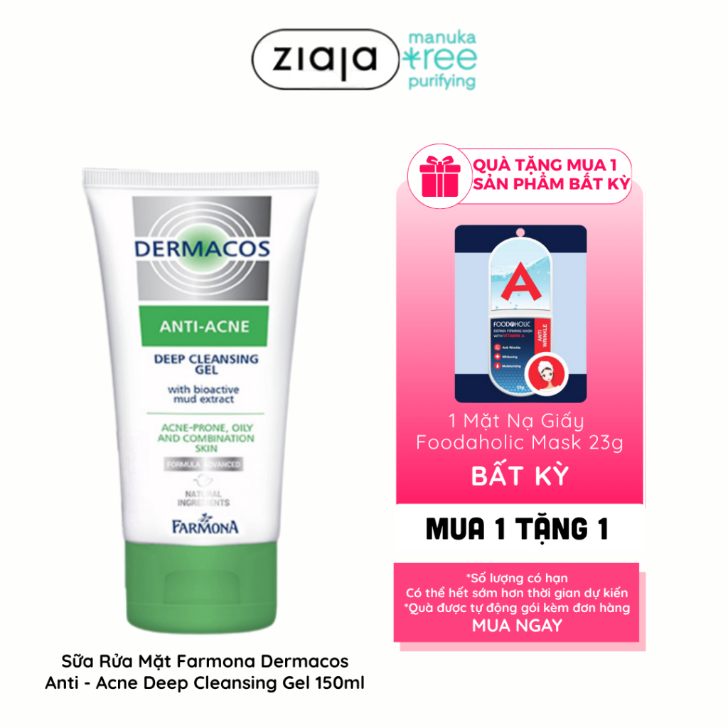 Sữa Rửa Mặt Sạch Sâu Dermacos Cho Da Mụn Farmona Dermacos Anti-Acne Deep Cleansing Gel 150ml