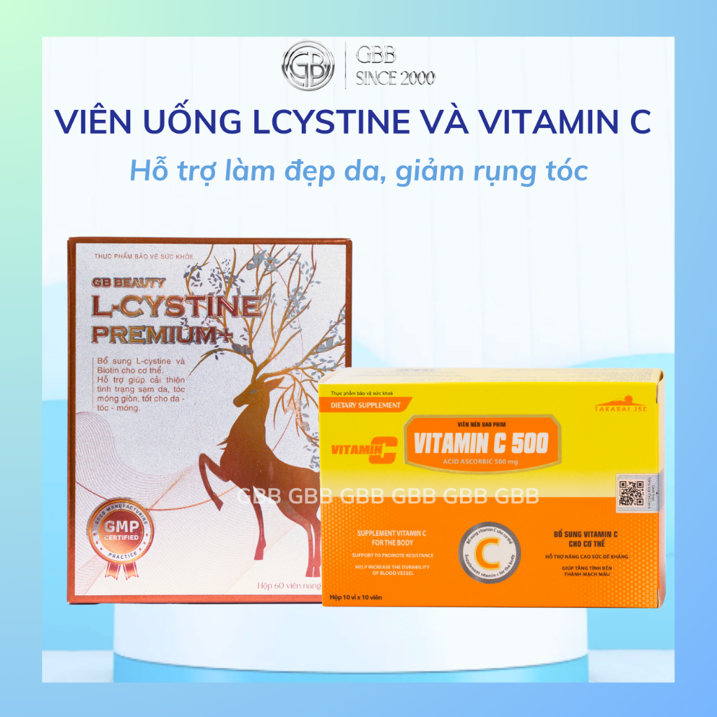 Combo nâng tone da,mọc tóc L cystine Premium 60 viên và Vitamin C 100 viên