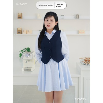 Váy sơ mi mix áo gile BIGSIZE (55kg đến 95kg) – 25DBD123 - [BU Bigsize]