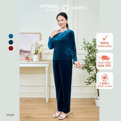 Đồ bộ mặc nhà nữ nhung áo dài quần dài , bộ nhung trung niên ấm áp SP2243
